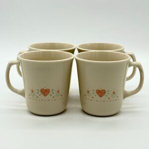 Set Of 4 Vintage Corelle Beige & Pink Forever Young Coffee Cups